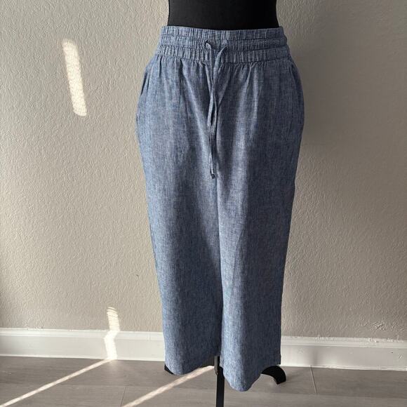 H & M LOGG Wide Leg Capri Pants Blue Sz 8 Nautical Granola Coastal Grandma Beach - Picture 2 of 10